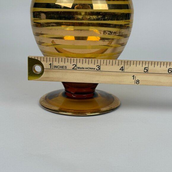 Beautiful Vintage Amber Glass Wine Decanter With Gold Stripes Retro MCM - Picture 9 of 9
